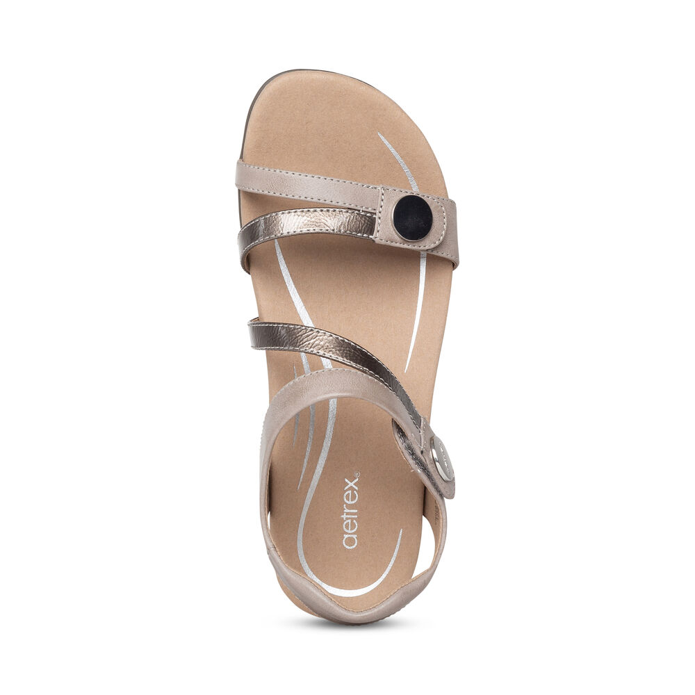 Aetrex Women's Jess Adjustable Quarter Strap Sandals - Smoke | USA VJZNWDQ